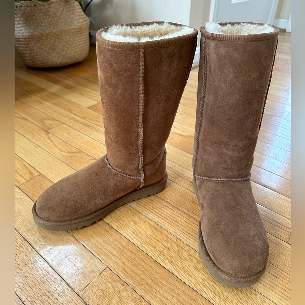 Chestnut color, size 7, worn twice maybe. Barely worn.